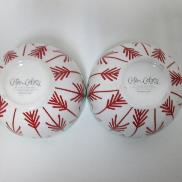 Coton Colors Timber bowl set 2 trees Christmas dolomite 3" x 5" red green white - Picture 6 of 7